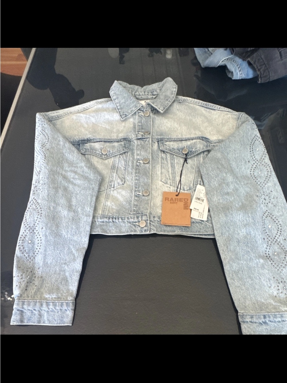 PacSun Light Blue Cropped Eyelet-Sleeve Denim Jacket